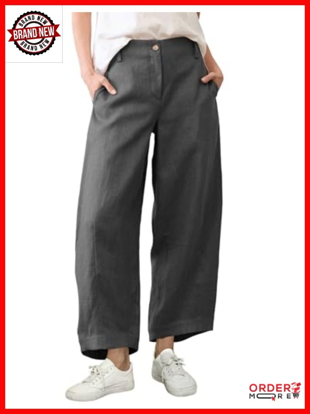 Linen Blend Wide Leg Palazzo Barrel Pants Casual Summer Beach Trousers